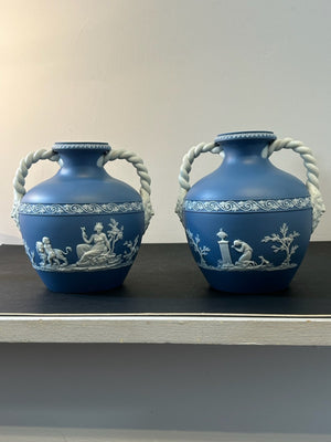 Pair Neale & Co Blue Jasper Vases 18th Century c1790 Rope Handles Mask Terminals