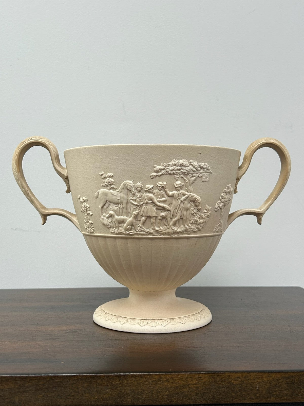 Turner Stoneware Loving Cup 17cm Sporting Relief Two Handle Georgian Antique0