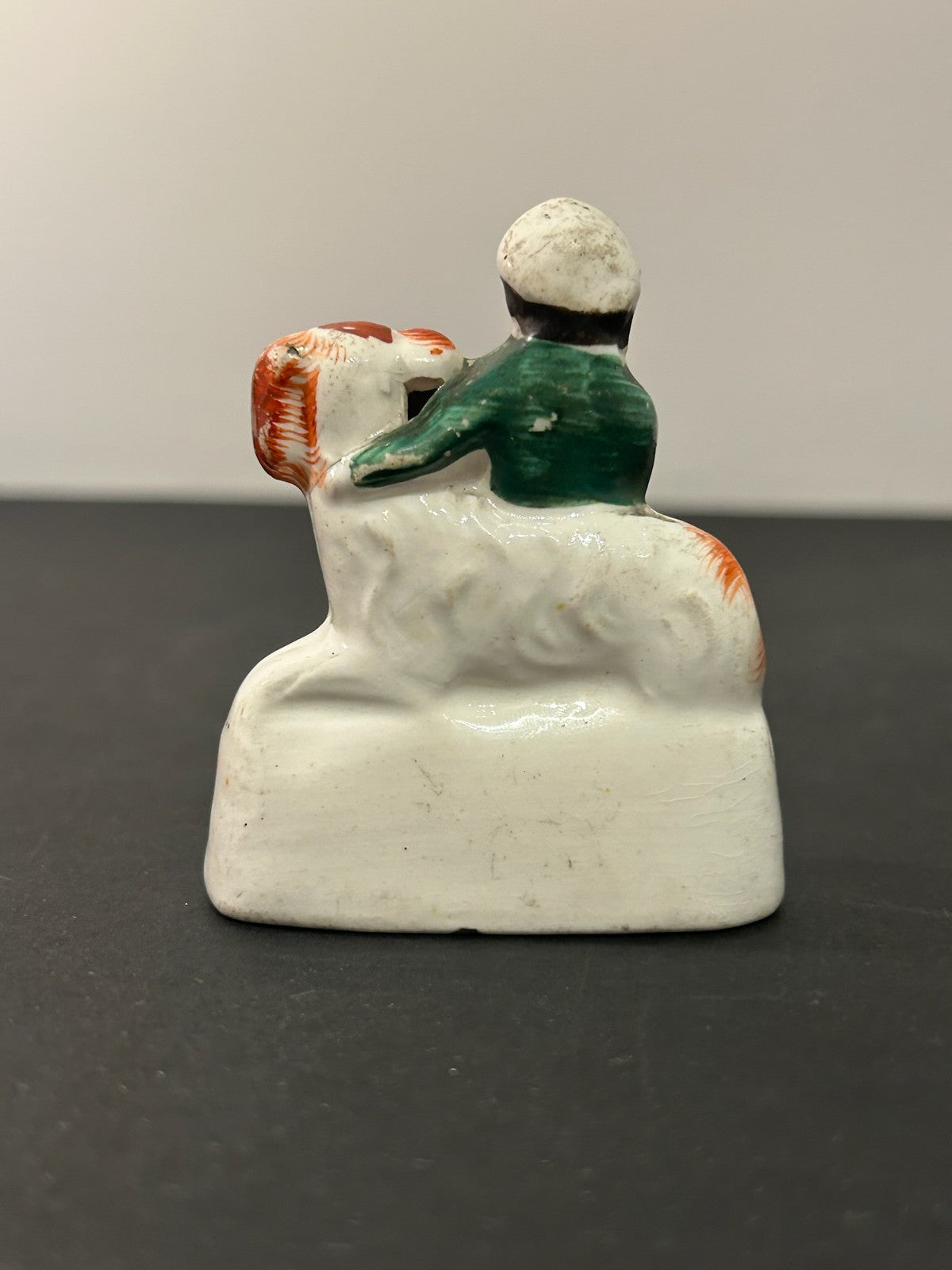Antique Victorian Staffordshire Miniature Figure Boy Seated on Spaniel Dog 7cm2