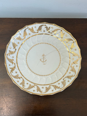Antique Porcelain Dessert Plate Gilt Moulded Border Gilt Anchor Crest A/F