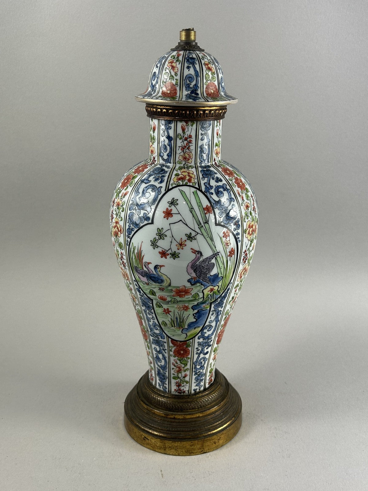 Antique Asian Imari Style Porcelain Vase Mounted as Bronze Lamp