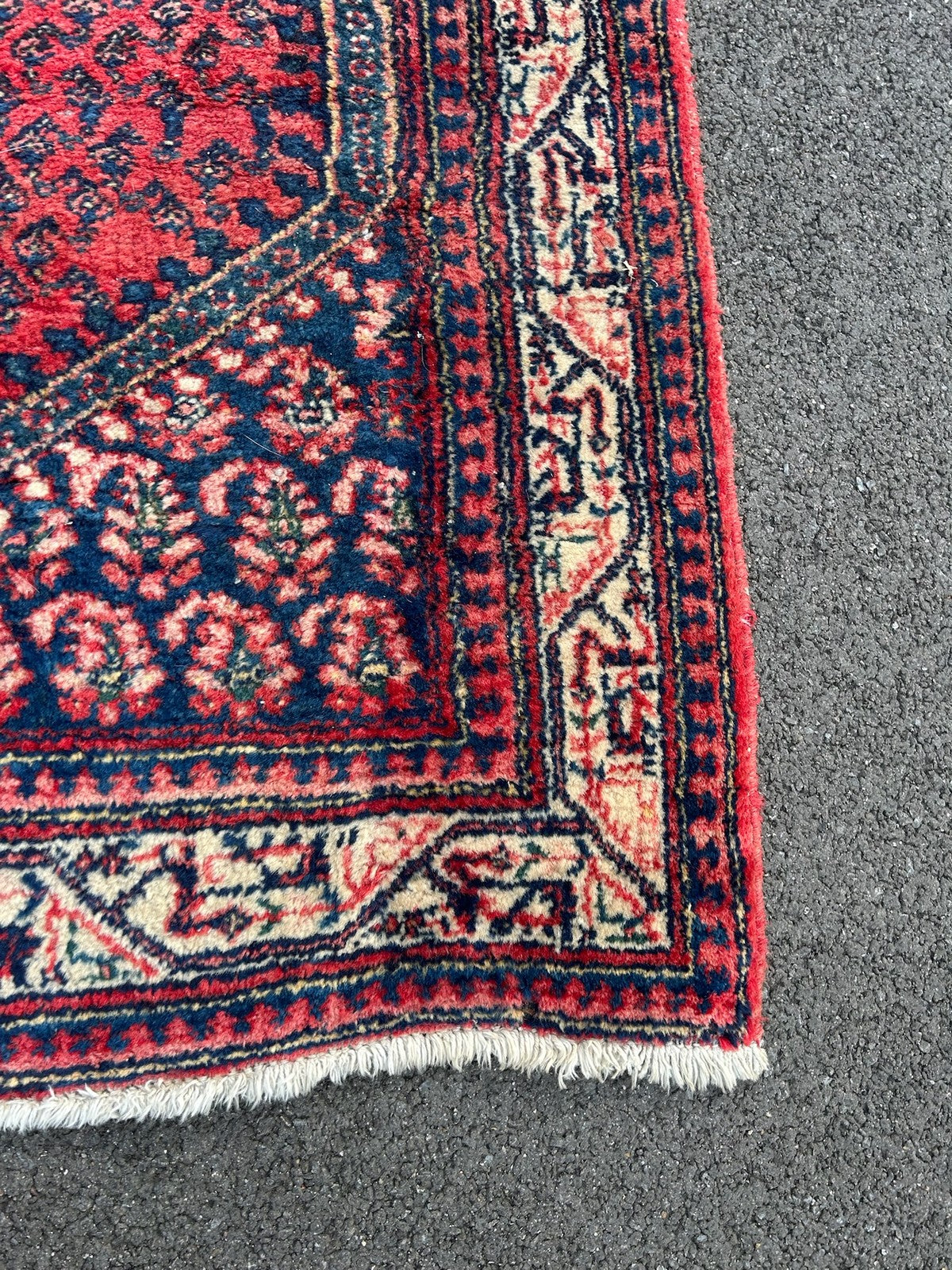 Antique Oriental Hand Knotted Boteh Mir Wool Rug Red Indigo NTC Label 212x135cm5