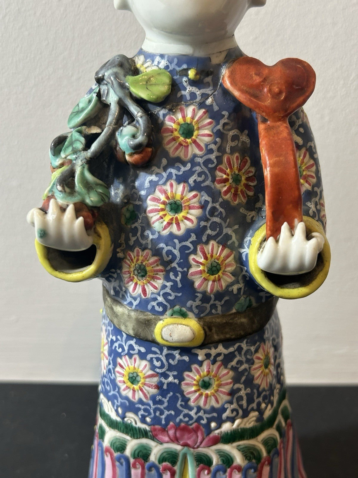 Antique Chinese Famille Rose Porcelain Laughing Boy Figure Qing Circa 1800 Ruyi 2