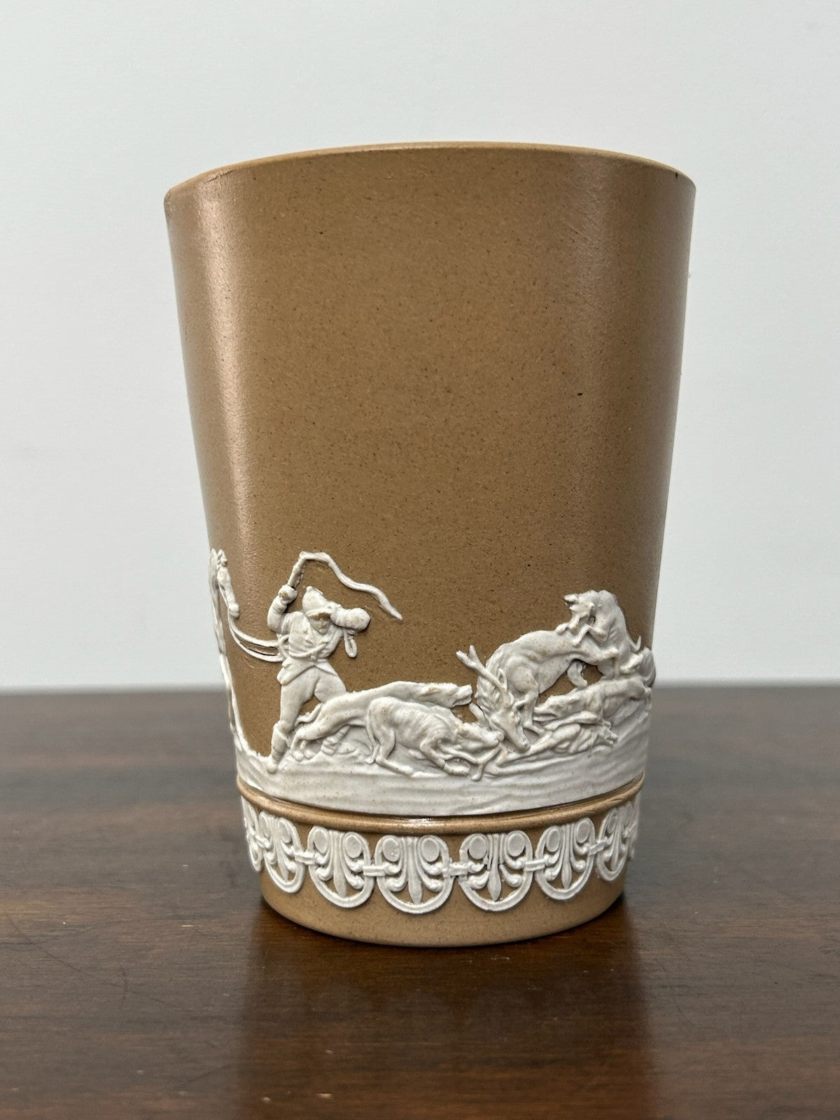 Antique Copeland Stoneware Mug Sprigged Sporting Relief 19thC Drabware2