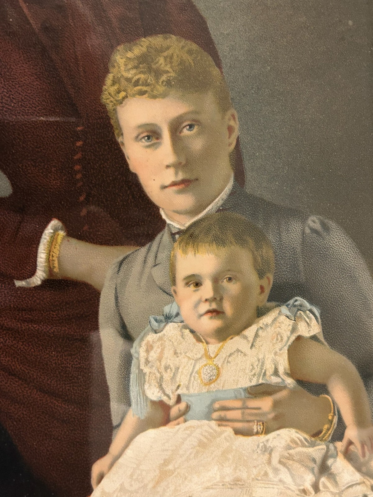 Victorian Chromolithograph Queen Victoria with Royal Mother and Baby Framed3
