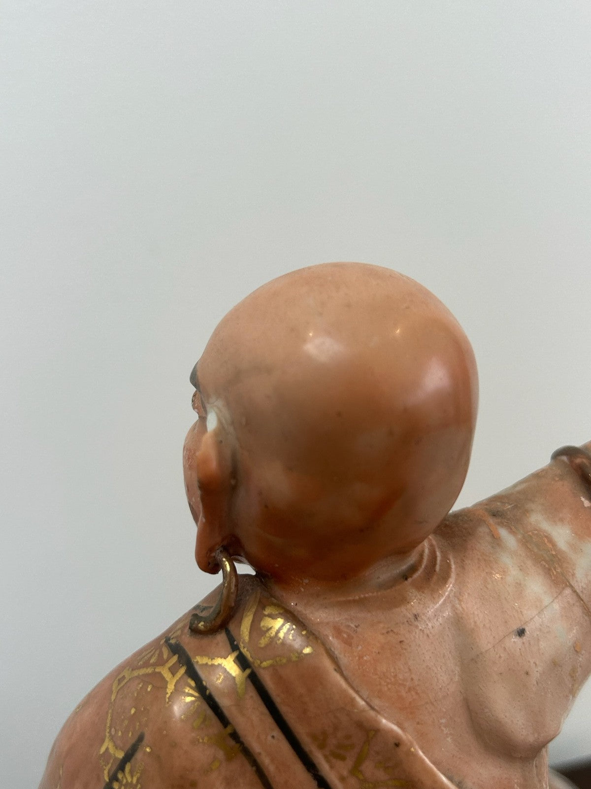 Antique Japanese Meiji Polychrome Pottery Figure of a Luohan / Monk & Vase14