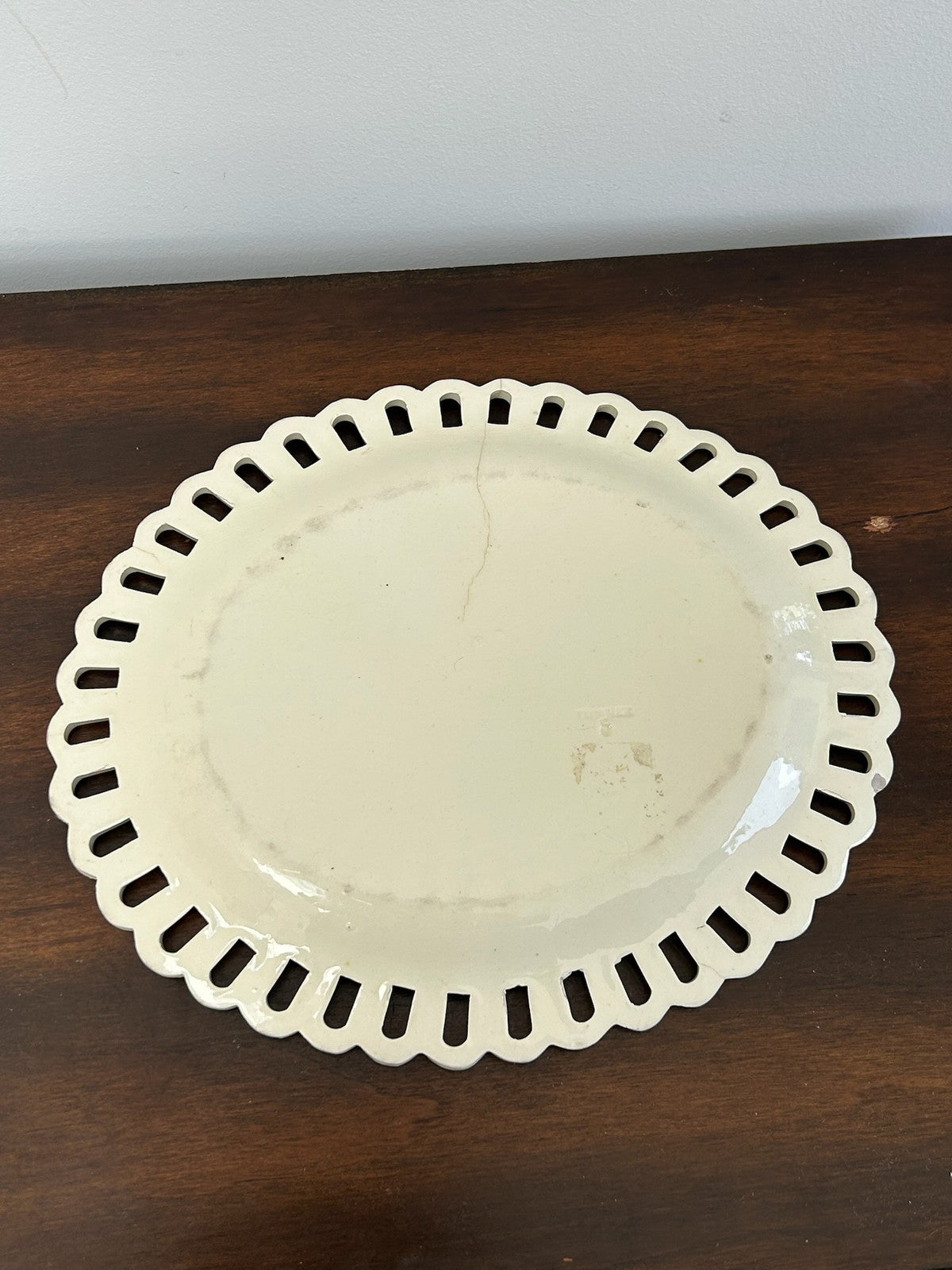 Antique Creamware Reticulated Plate Basketweave Centre Pierced Rim A/F6