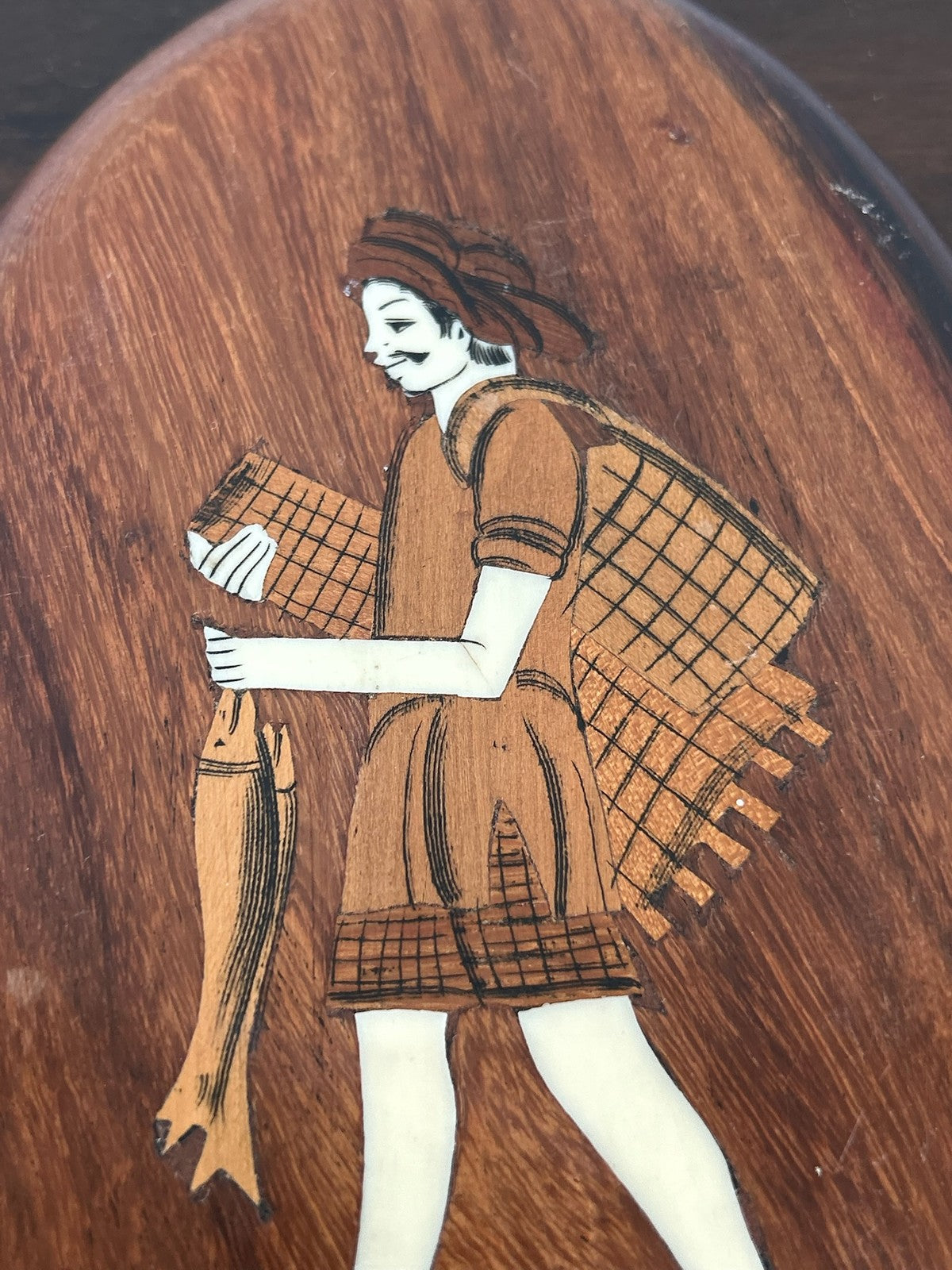 Antique Inlaid Marquetry Oval Plaques Figural Sorrento Style5