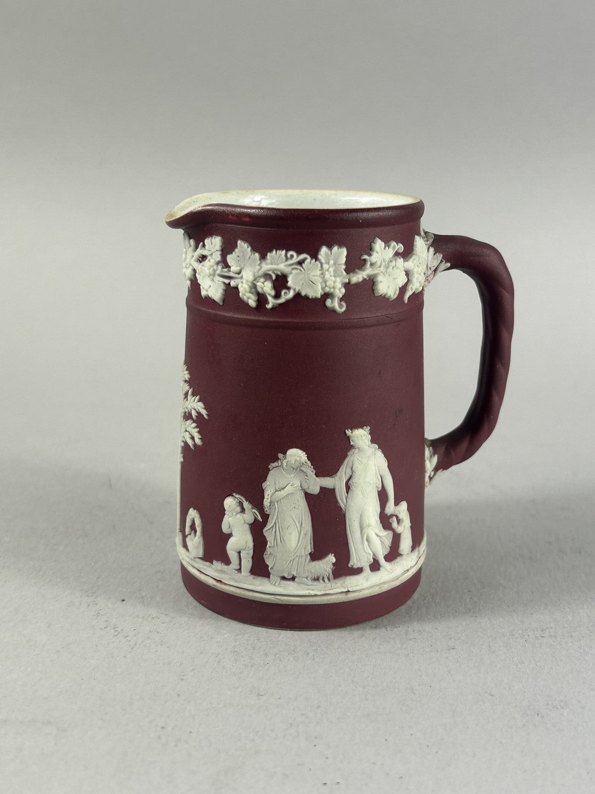 Antique Crimson Wedgwood Jasperware Classical Relief Pitcher Jug