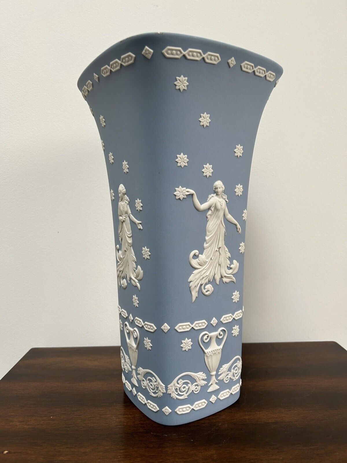 Wedgwood Jasperware 12” Vase Dancing Hours RARE Jasperware Trumpet Vase