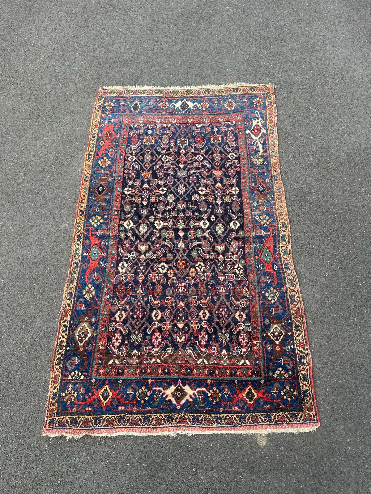 Antique Oriental Hand Knotted Herati Wool Rug Indigo Red Tribal c.1900 210x120cm2