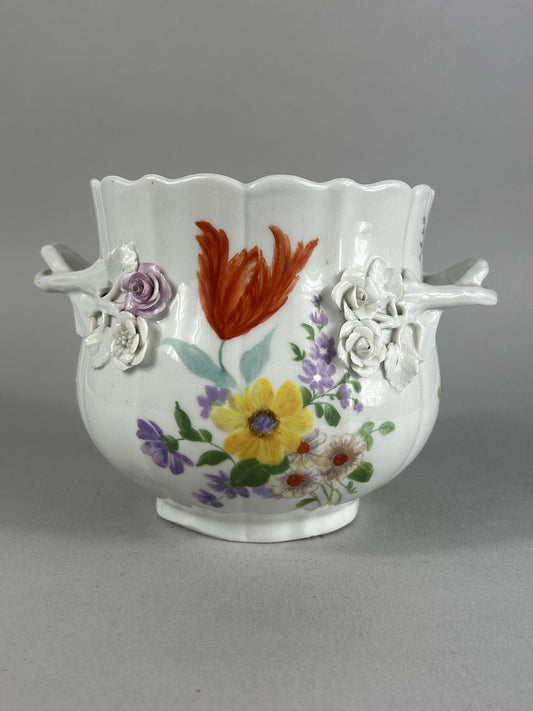 Meissen style porcelain two handled floral bowl with applied roses
