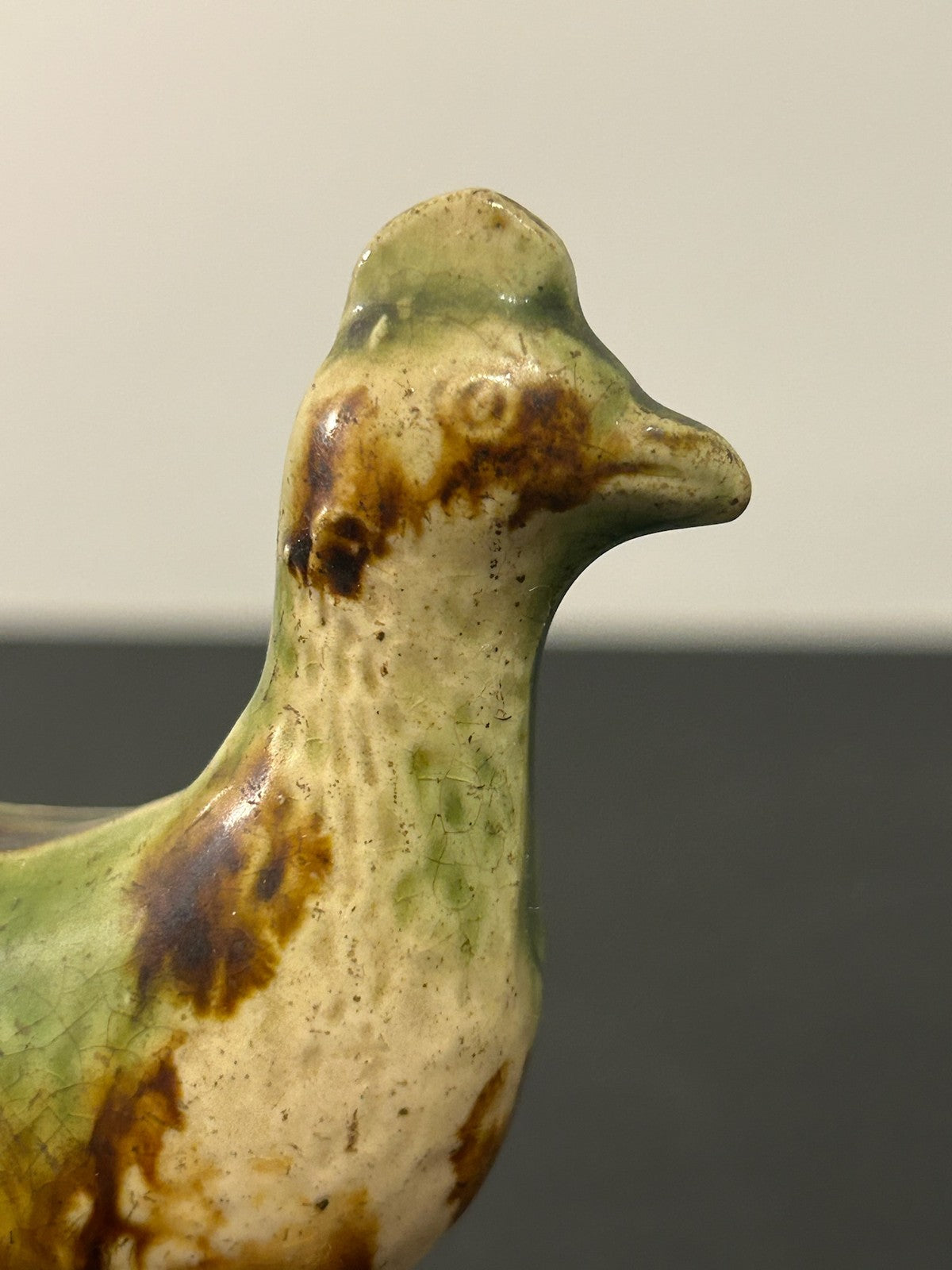 Whieldon Type Creamware Cockerel Bird Figure Green Brown Glazes Pedestal 10cm4