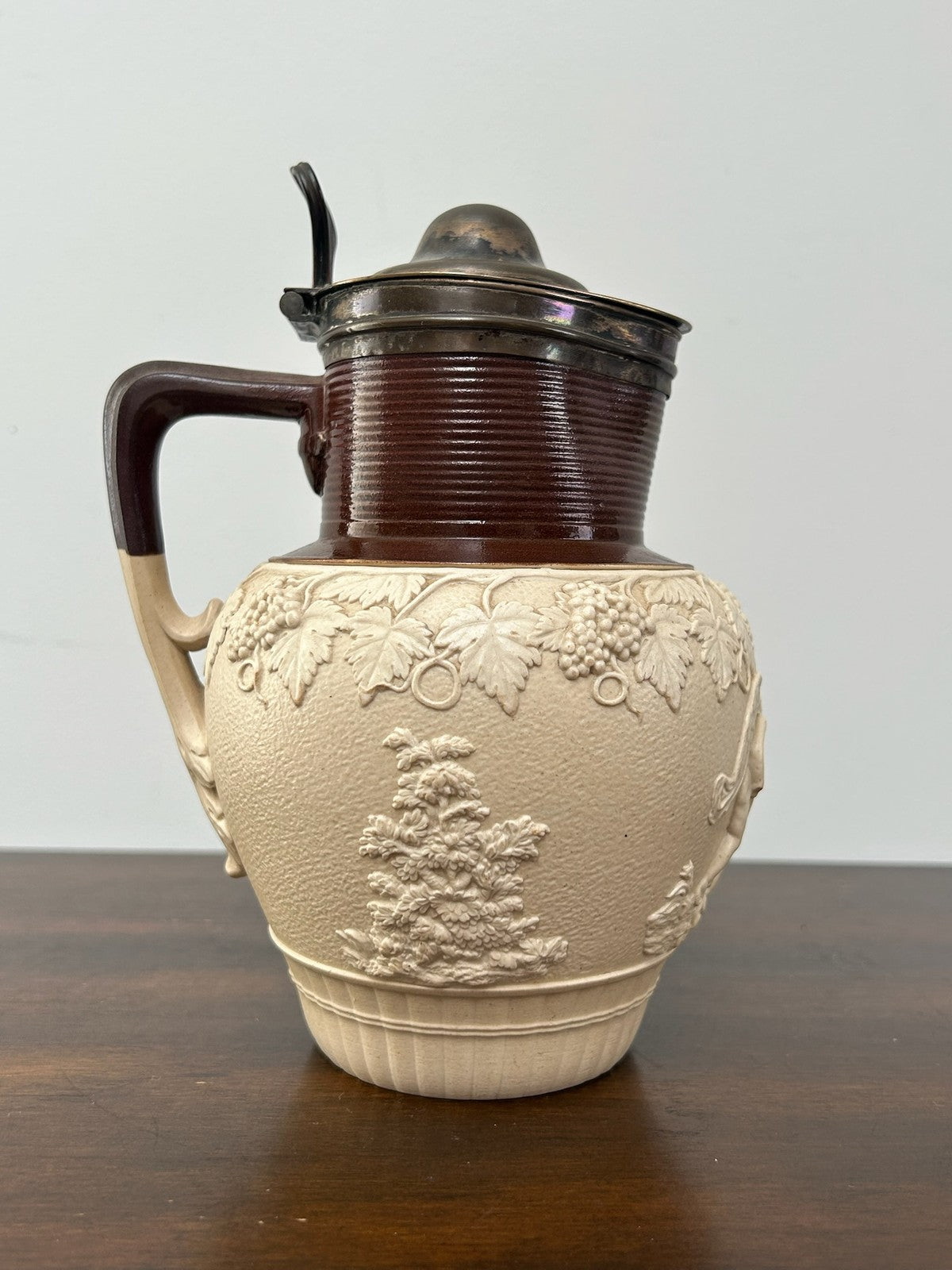 Turner Stoneware Jug 19cm Cupid Bacchanalian Relief Georgian c1810 Antique0