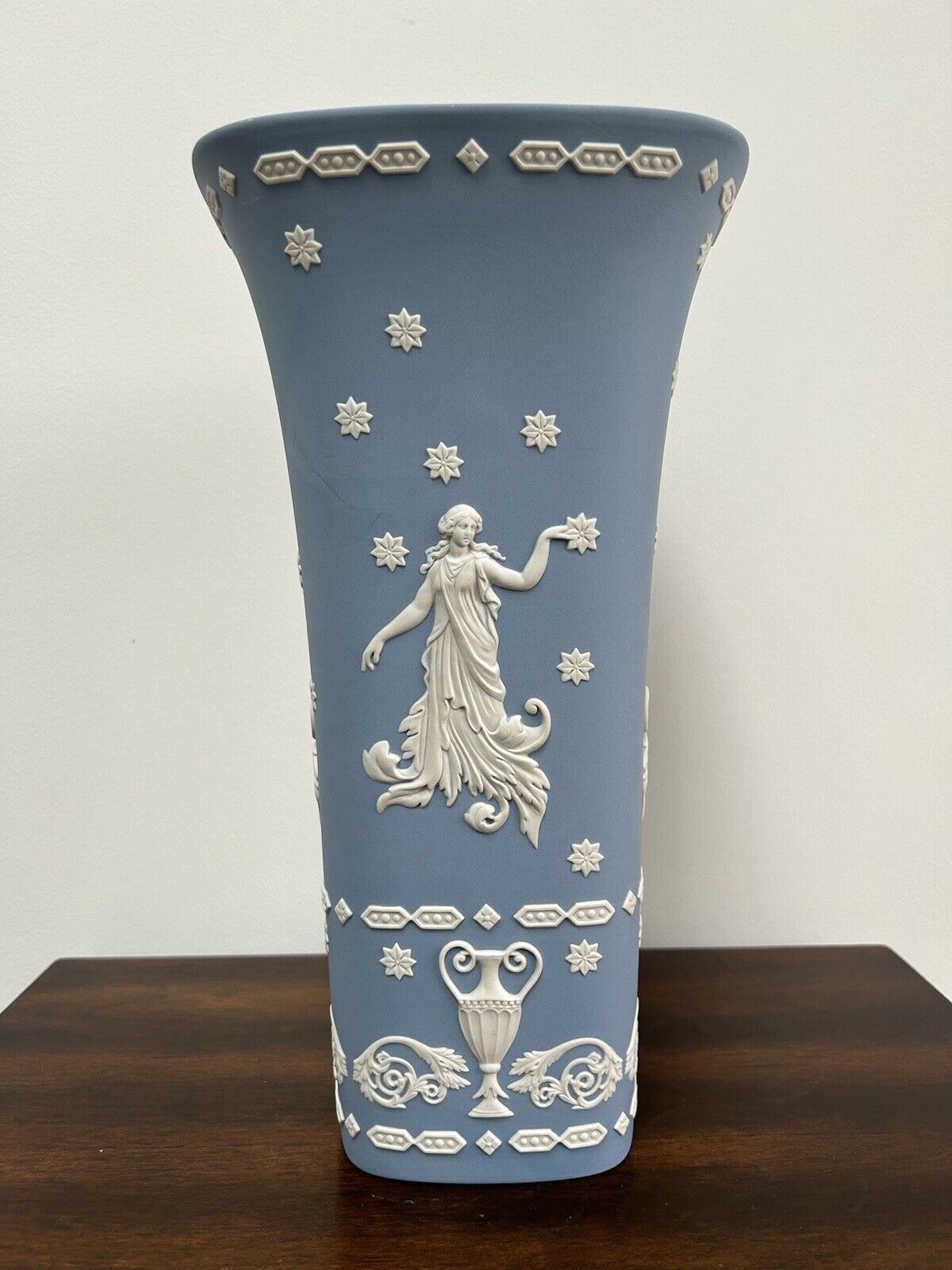 Wedgwood Jasperware 12” Vase Dancing Hours RARE Jasperware Trumpet Vase