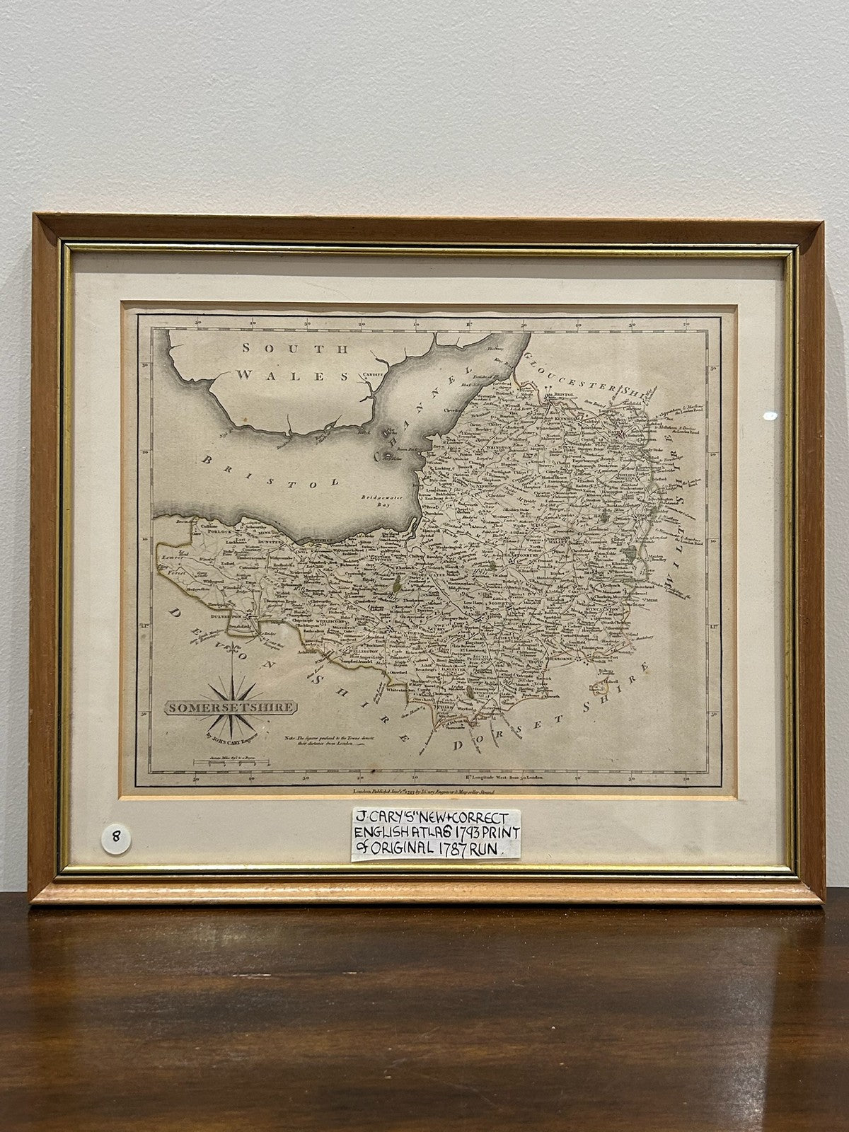 Antique 1793 John Cary Map of Somersetshire Somerset Hand Coloured Framed0