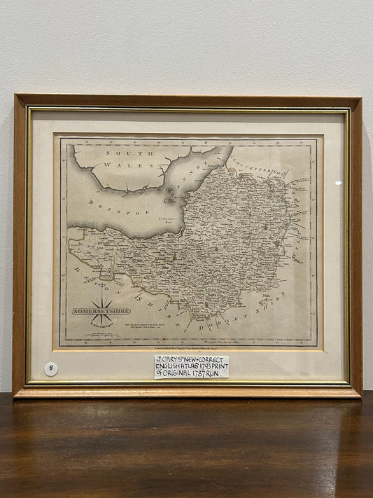 Antique 1793 John Cary Map of Somersetshire Somerset Hand Coloured Framed0
