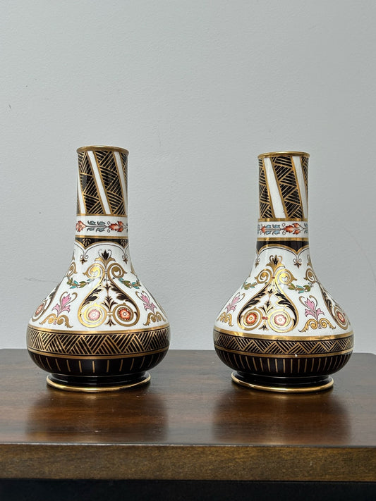 Pair Imari Bone China Bottle Vases c.1885 (one restored) Ex Rinaldo0