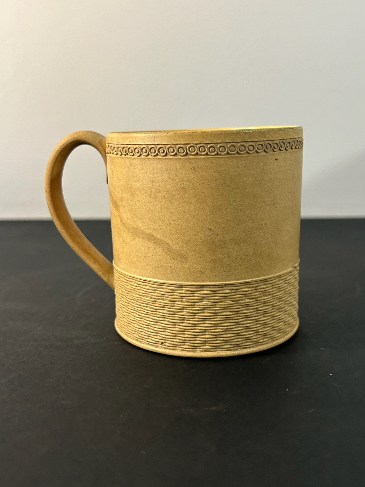 Antique English Caneware Cup c1800 1820 Engine Turned Basketweave 8cm A/F0