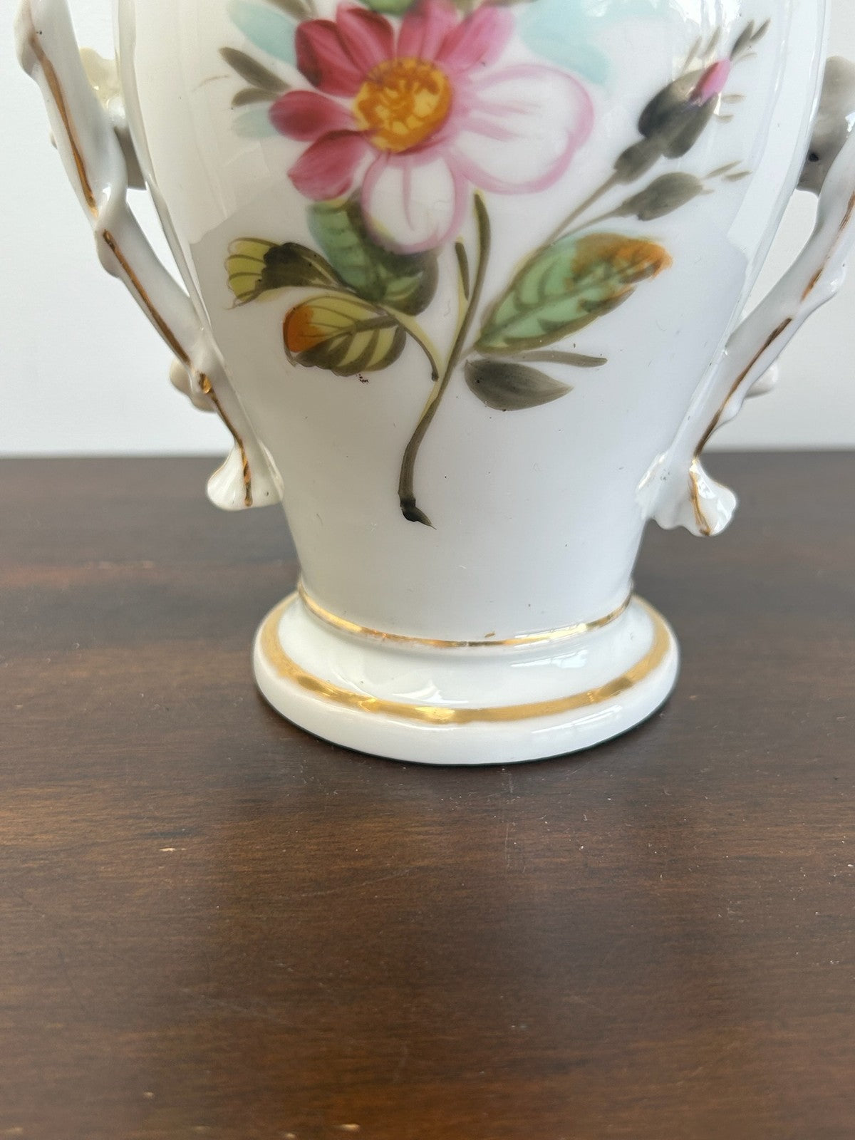 Old Paris Porcelain Twin Handled Vase Hand Painted Floral Gilt Handles7