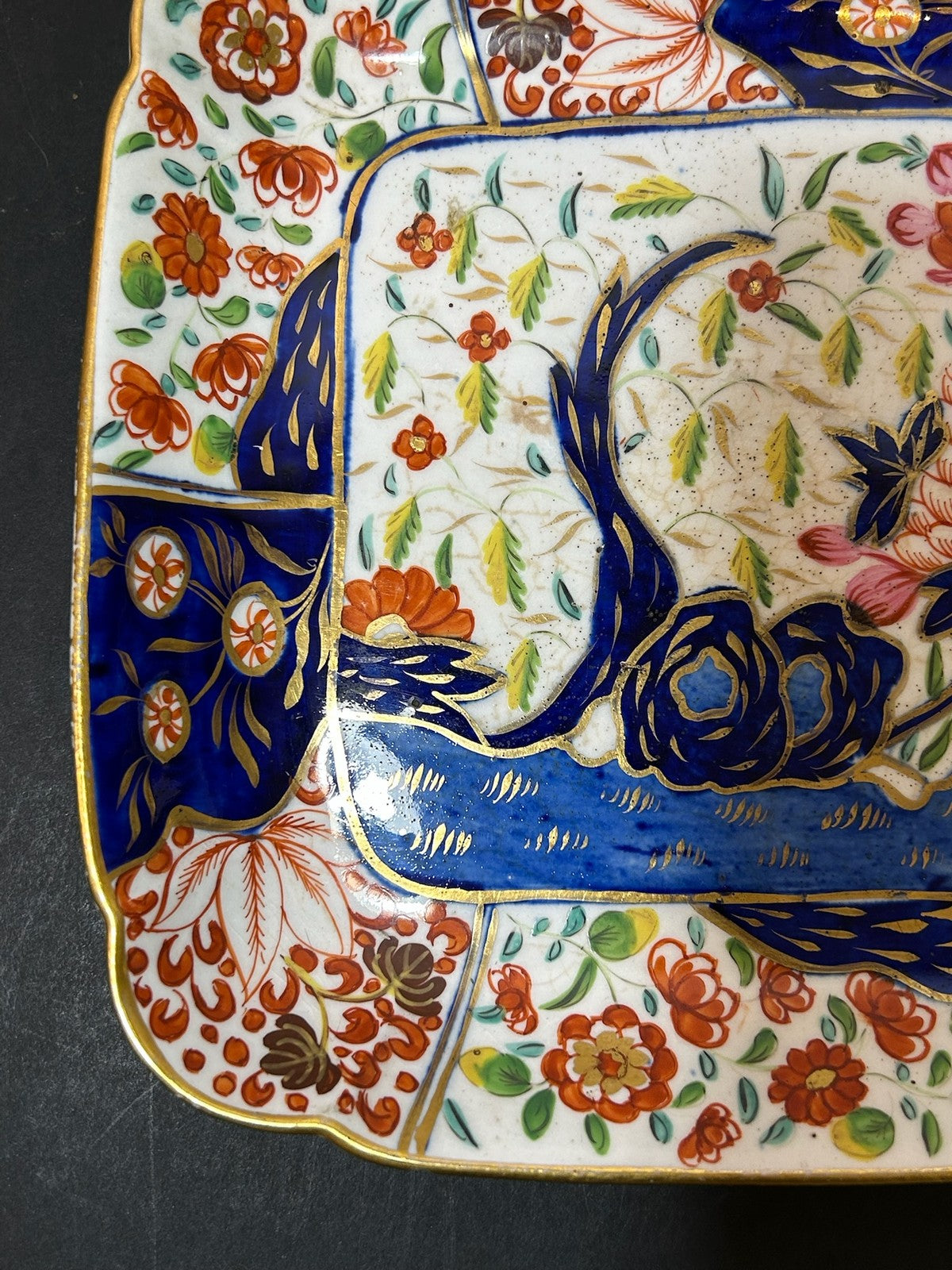 Antique Money Tree Pattern Imari Stone China Square Dish Blue Seal Mark 21cm2