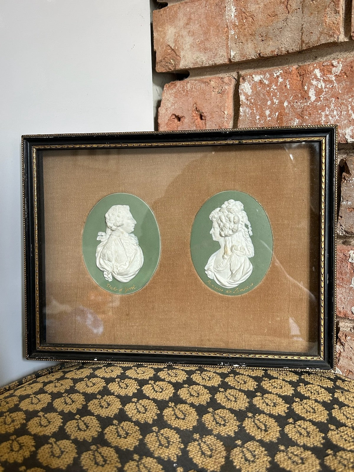 Pair Framed 18th Century Wedgwood Green Jasper Portrait Medallions Duke of York0