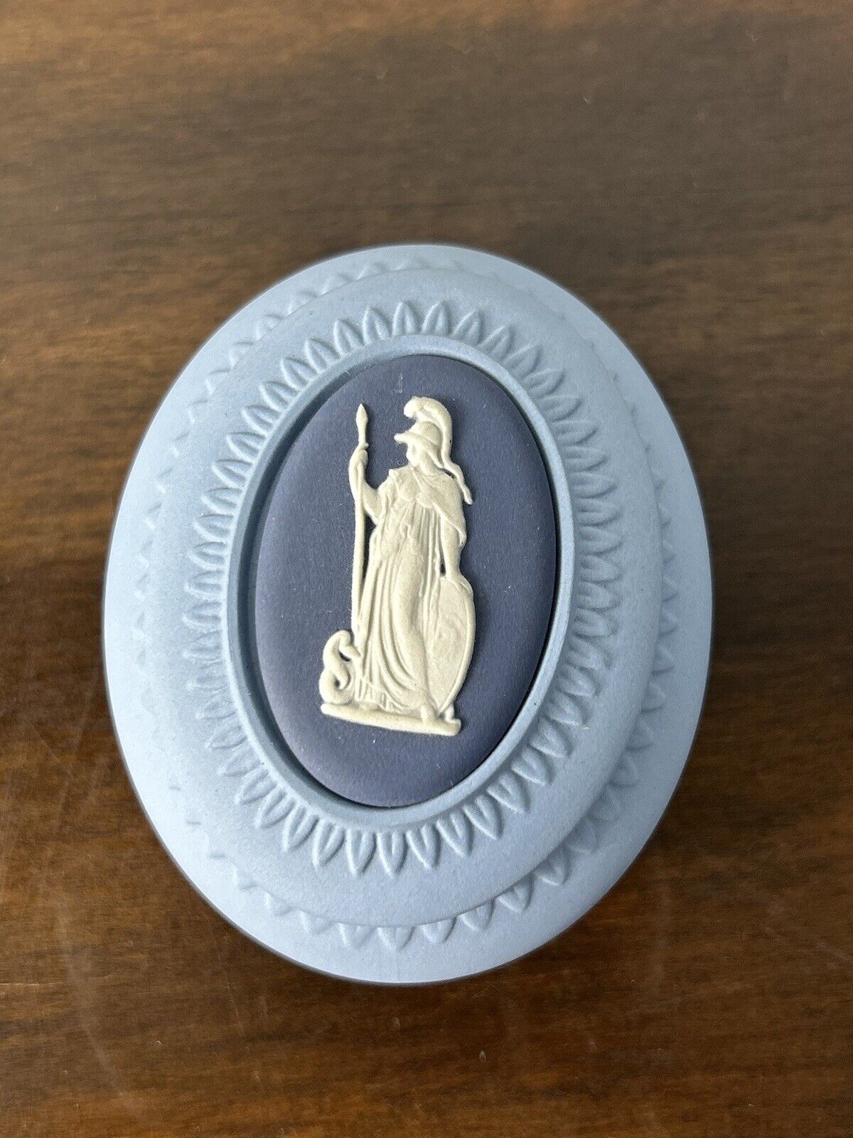 WEDGWOOD Bicentenary 1795-1995 Jasperwear w/Dark Blue Plaque Oval Trinket Box