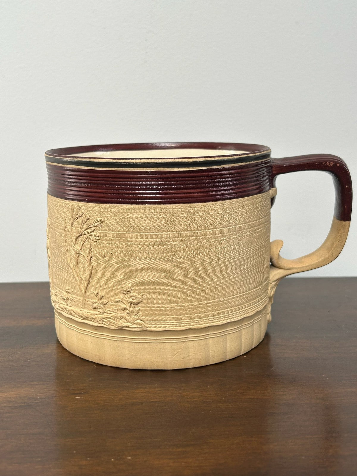 Antique Turner Stoneware Mug Sprigged Sporting Relief Georgian Impressed5