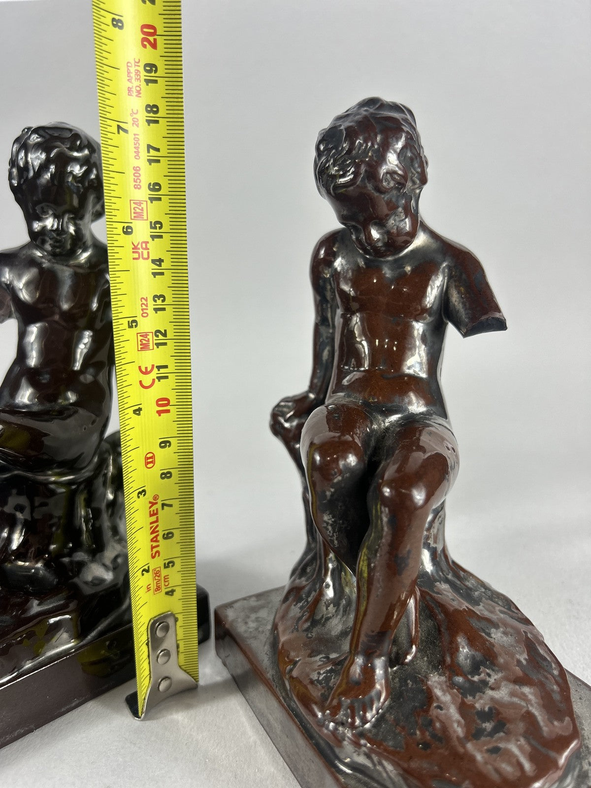 Early Staffordshire Silver Lustre Putti Figurine Pair, 18cm, Restored