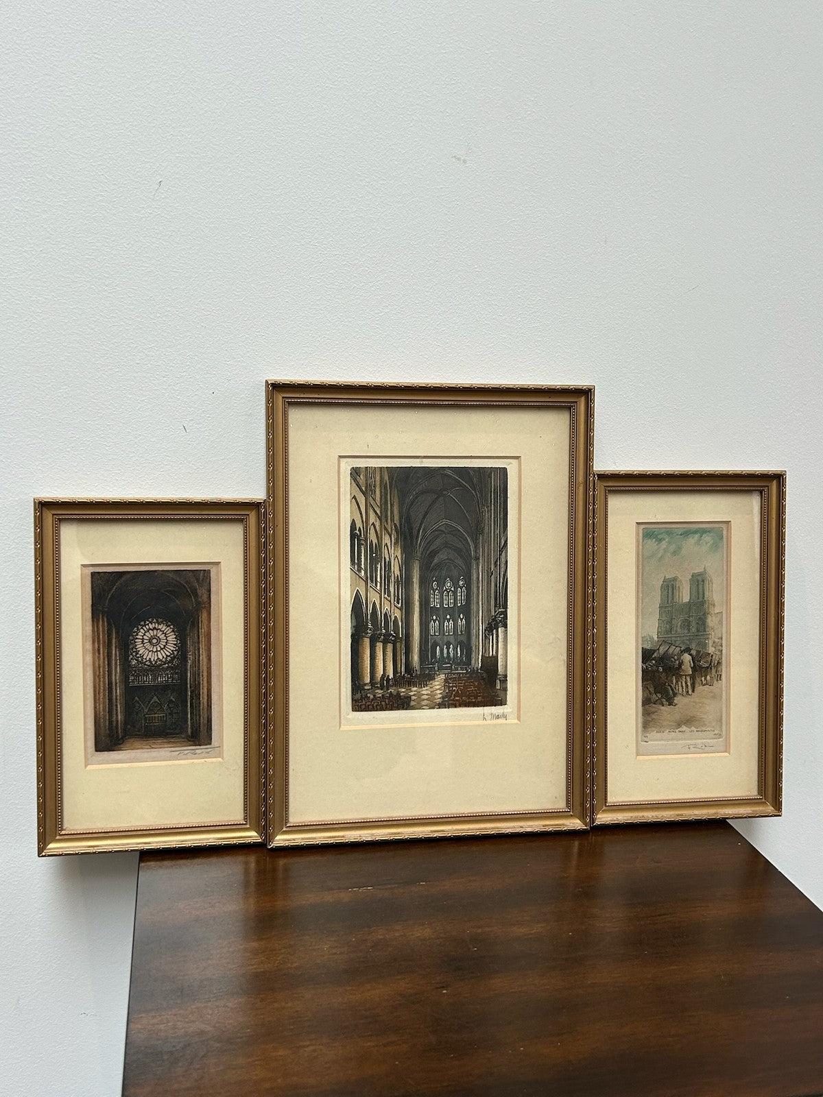 Leopold Robin & Marty Etchings x3 Notre Dame Paris Hand Coloured Signed Framed0