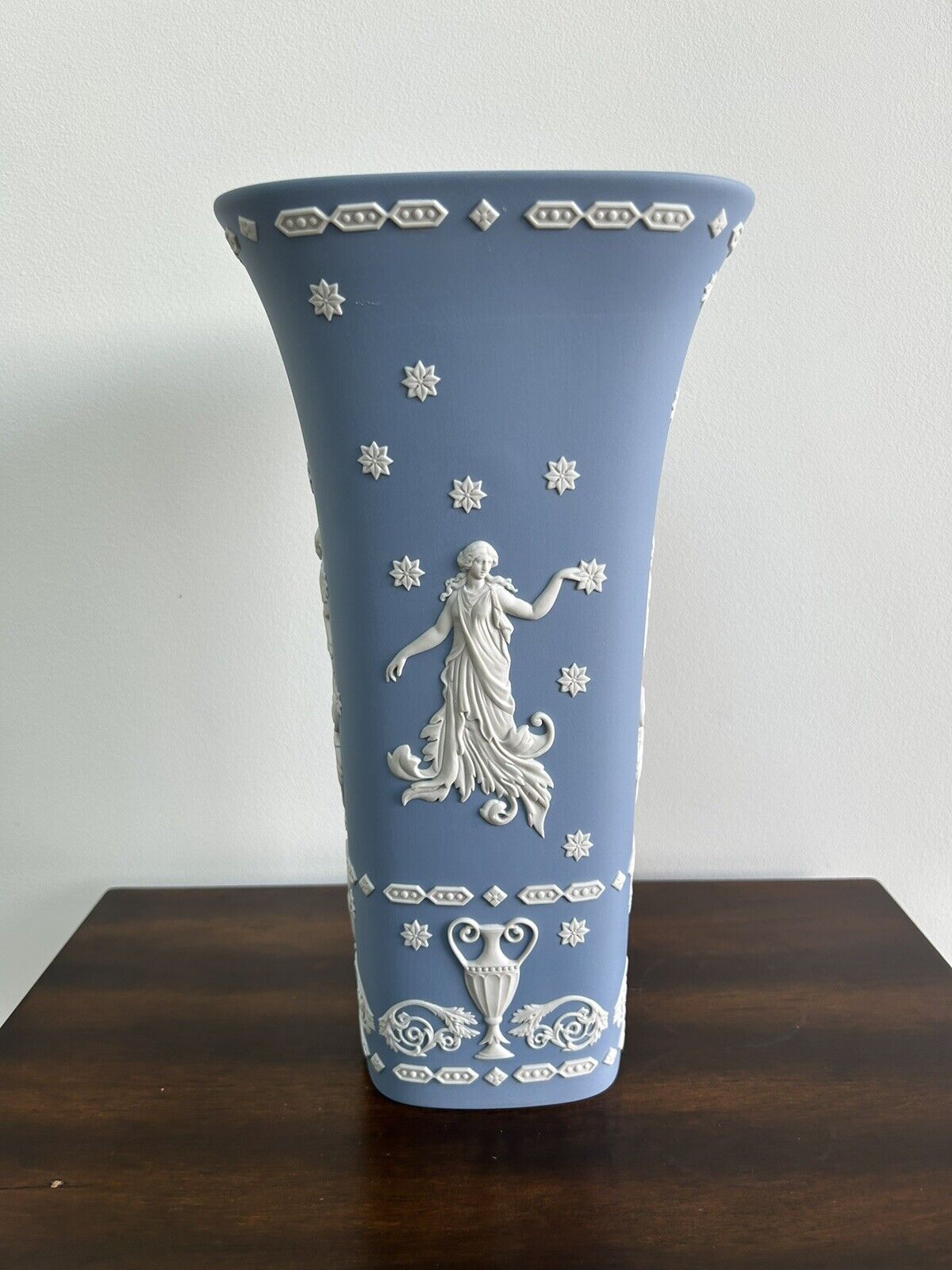 Wedgwood Jasperware 12” Vase Dancing Hours RARE Jasperware Trumpet Vase