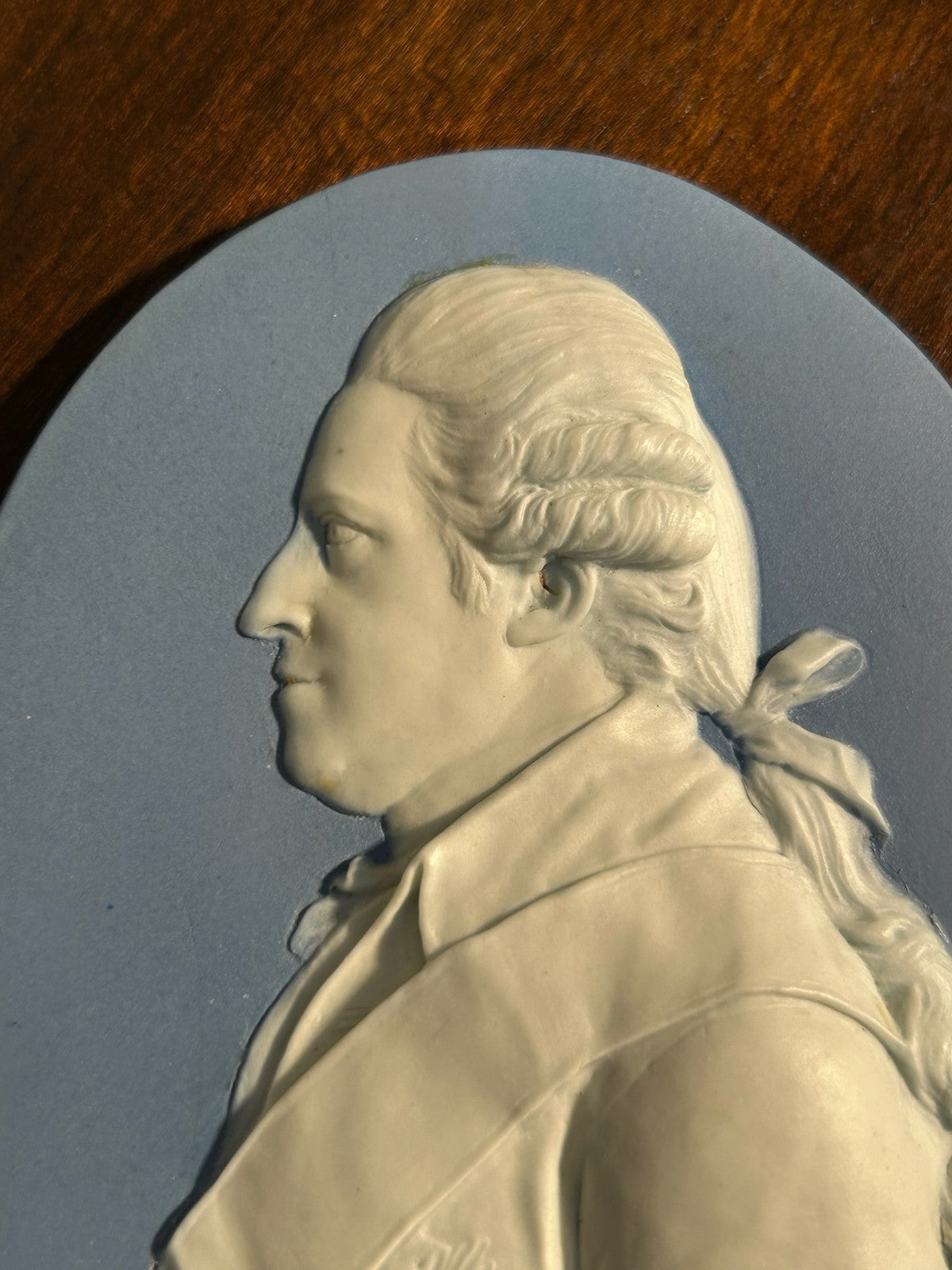 Antique 18thC Wedgwood Blue Jasper Portrait Medallion Nobleman Sash Star Incised1