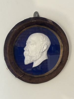Antique Edward VII Blue Ground Relief Portrait Plaque, c.1910