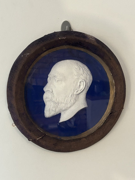 Antique Edward VII Blue Ground Relief Portrait Plaque, c.1910