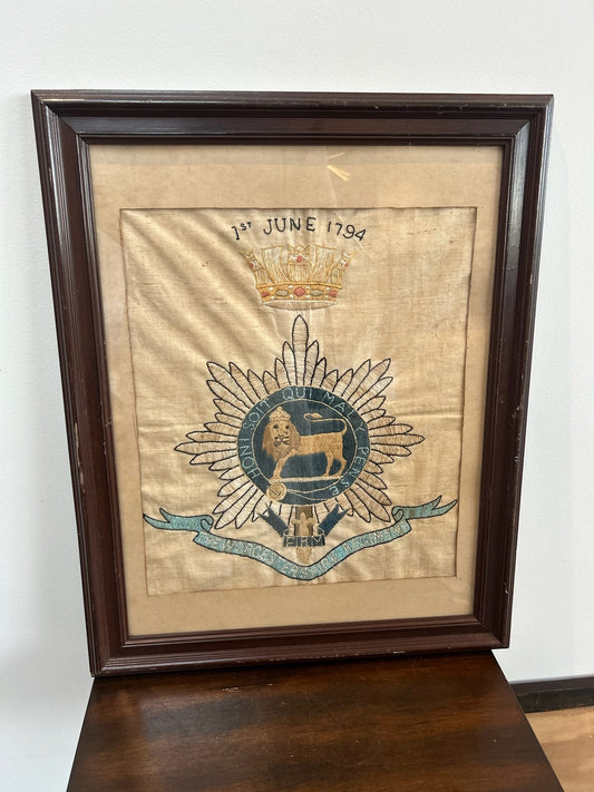 Antique Framed Embroidered Silk Regimental Badge Paschal Lamb0
