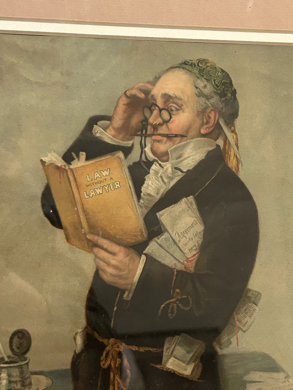 Victorian Chromolithograph Law Lawyer Reading Brief Spectacles c1880 Framed2