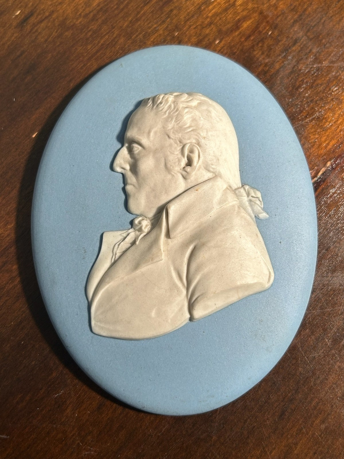 Antique 18thC Wedgwood Blue Jasper Portrait Medallion Thomas Byerley Impressed0
