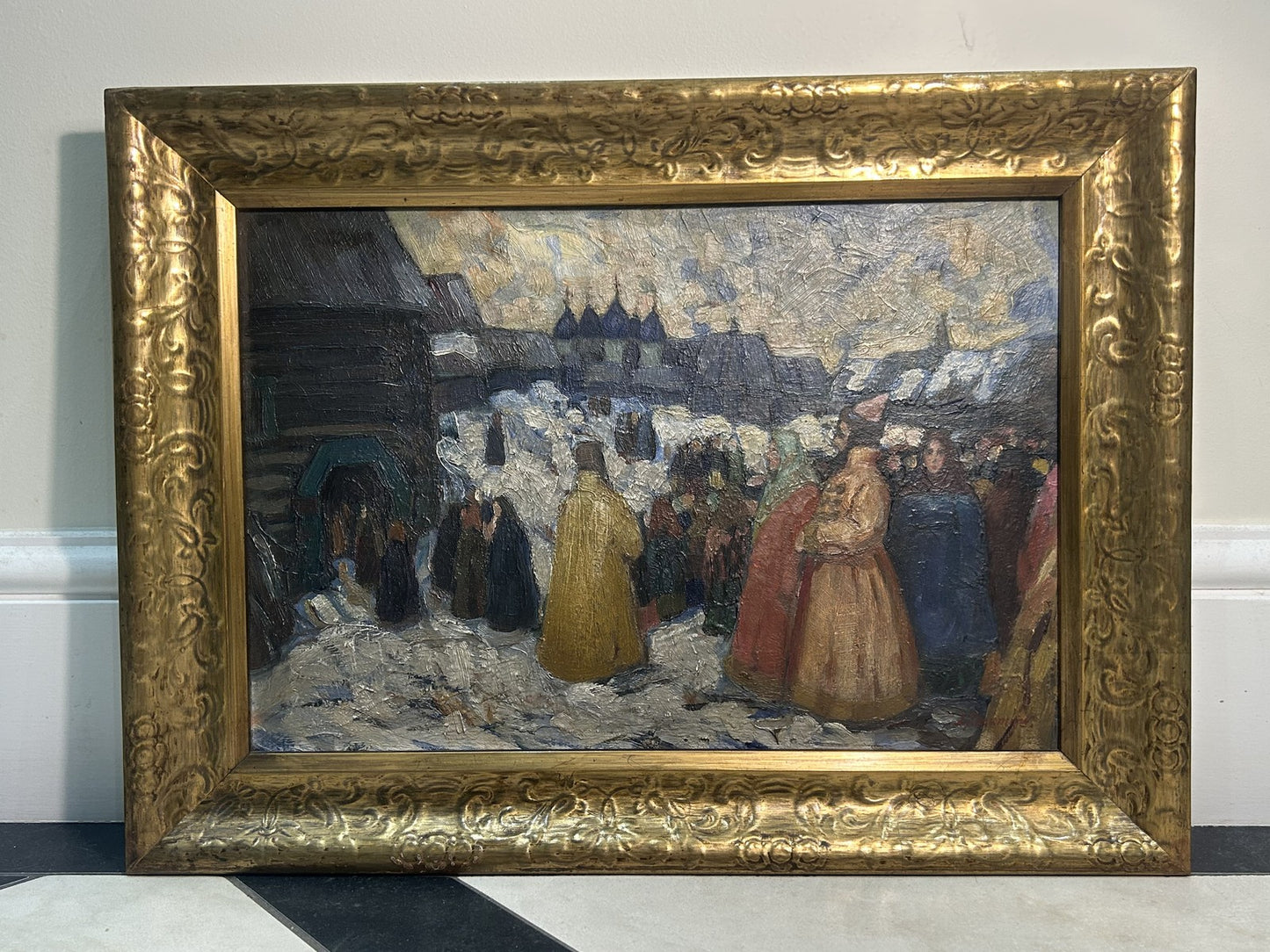 Antique Oil Painting "Going to Church" Russian Scene — Rasumov0