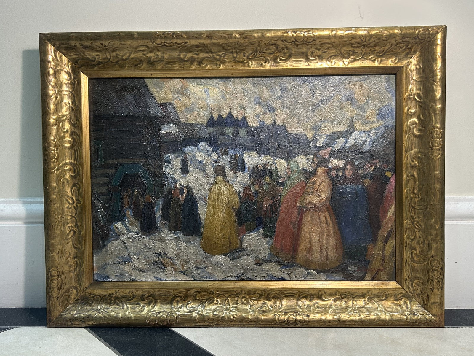 Antique Oil Painting "Going to Church" Russian Scene — Rasumov0