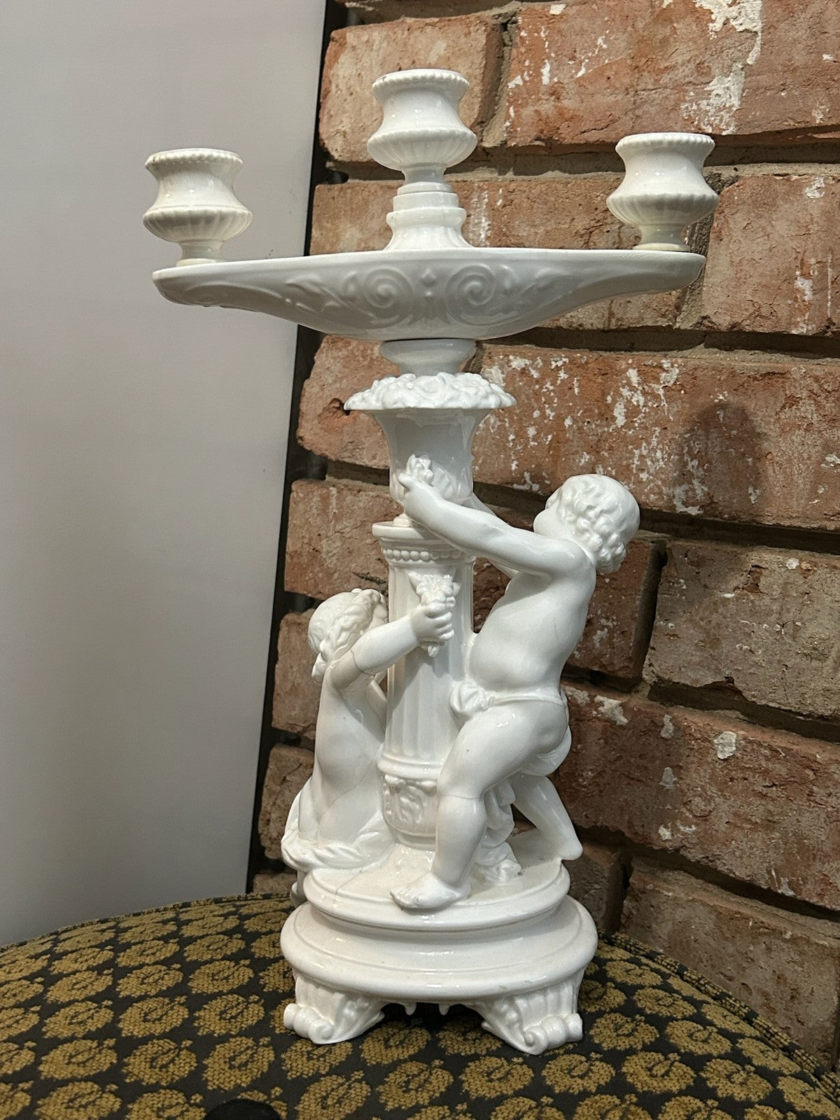 Antique Minton Parian Porcelain Three Branch Candelabrum Putti Cherubs Impressed6