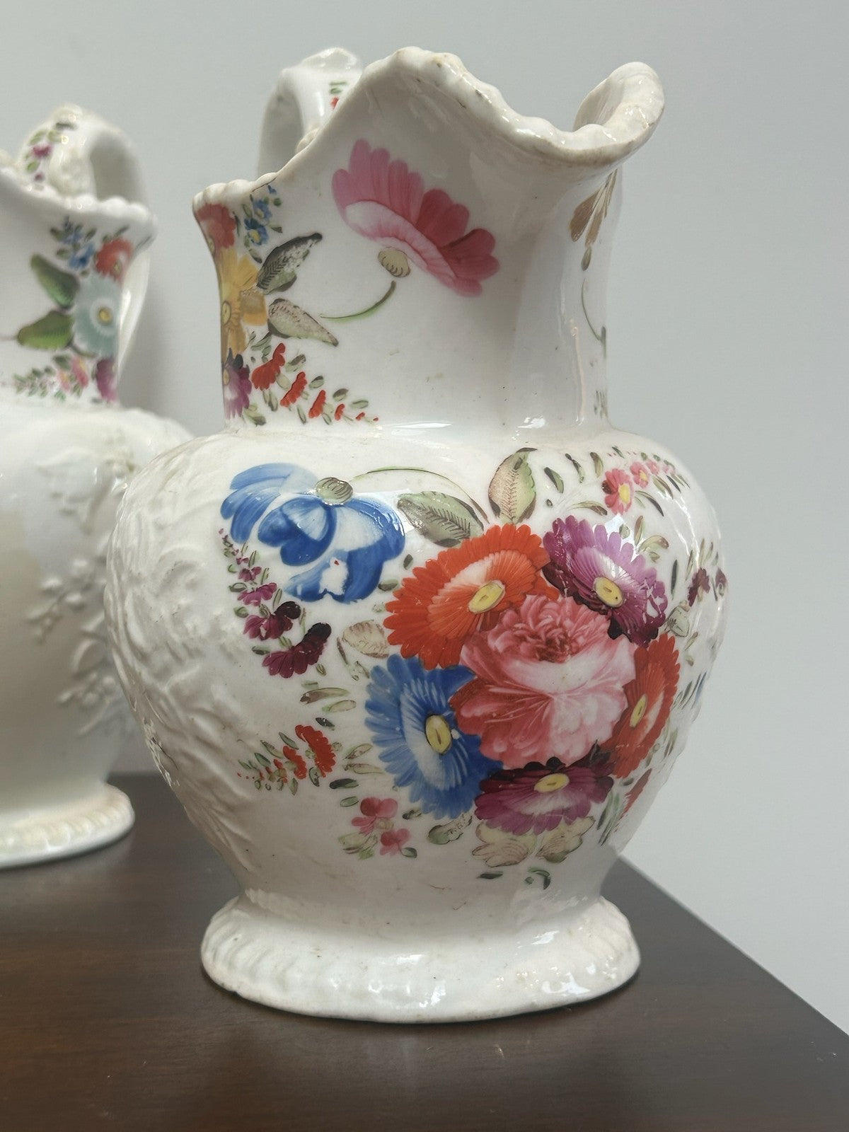 Set of Four Coalport Porcelain Water Jugs c1830 Hand Painted Floral4
