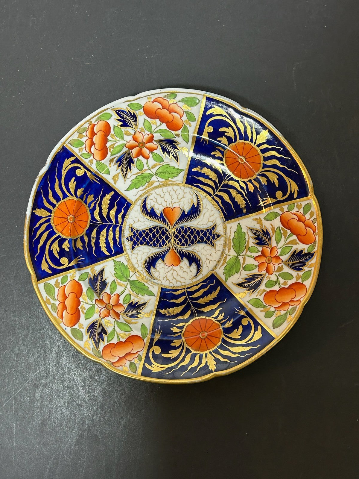 Antique English Porcelain Imari Plate Old Japan Pattern Cobalt Gilt 20cm0