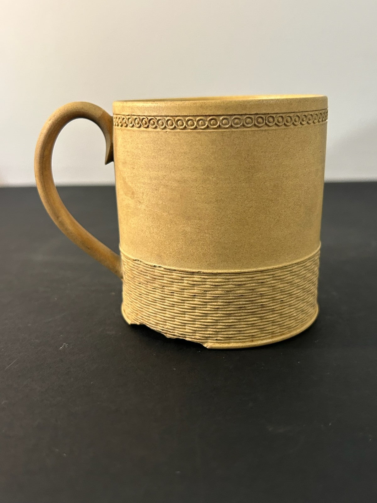 Antique English Caneware Cup c1800 1820 Engine Turned Basketweave 8cm A/F0
