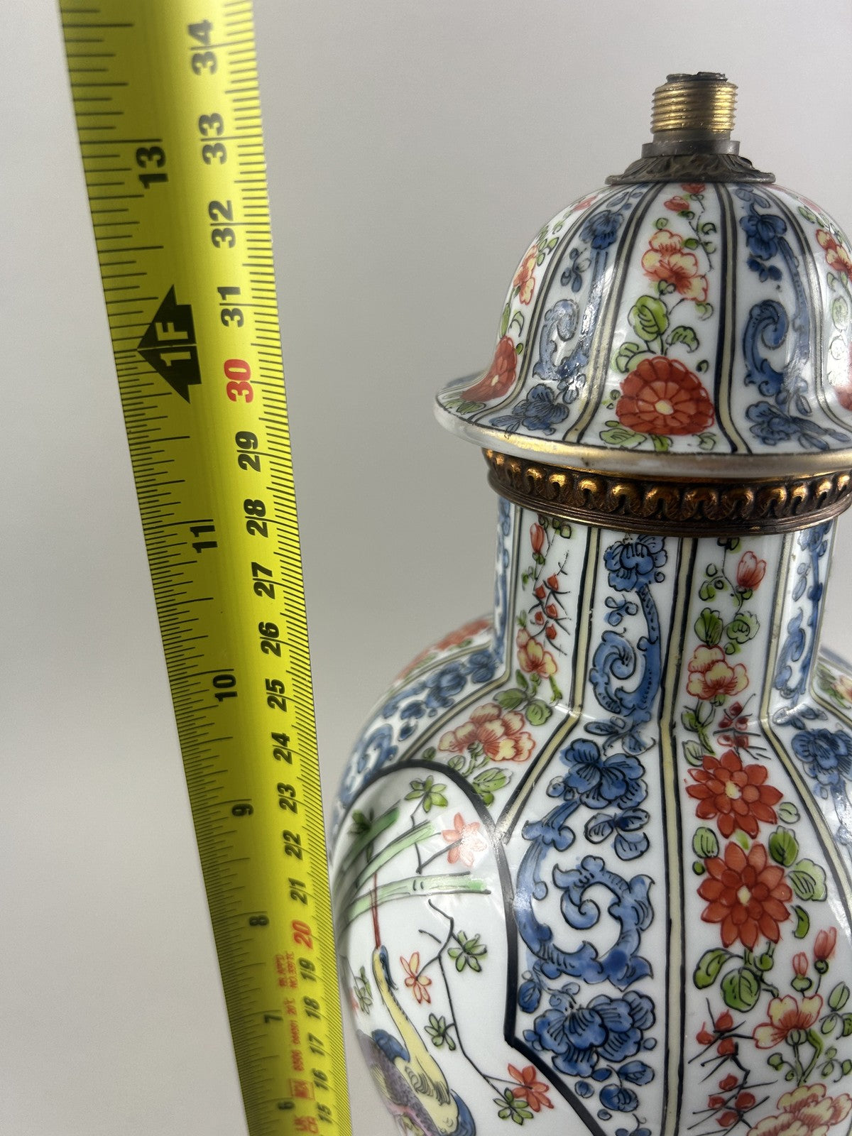 Antique Asian Imari Style Porcelain Vase Mounted as Bronze Lamp