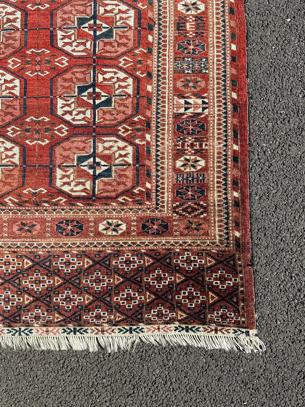 Antique Tekke Turkmen Rug Hand Knotted Wool Bokhara Gul Early 20thC 110x130cm12