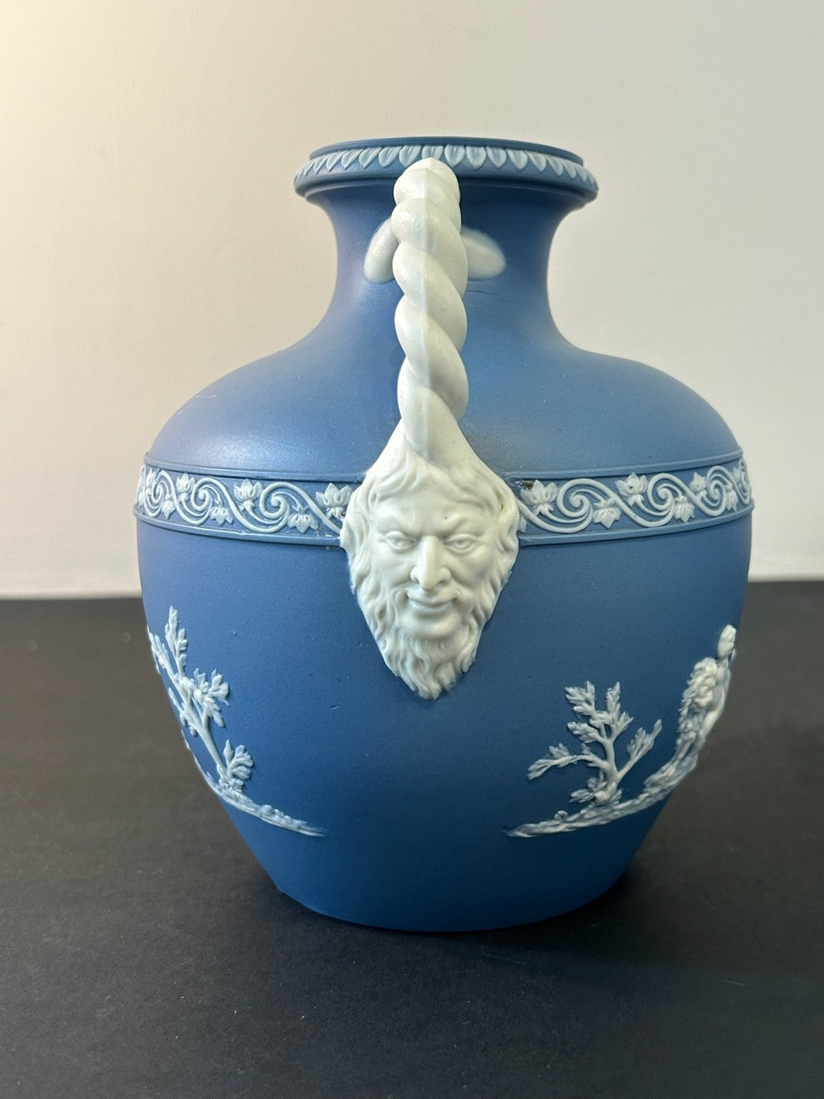 Pair Neale & Co Blue Jasper Vases 18th Century c1790 Rope Handles Mask Terminals3