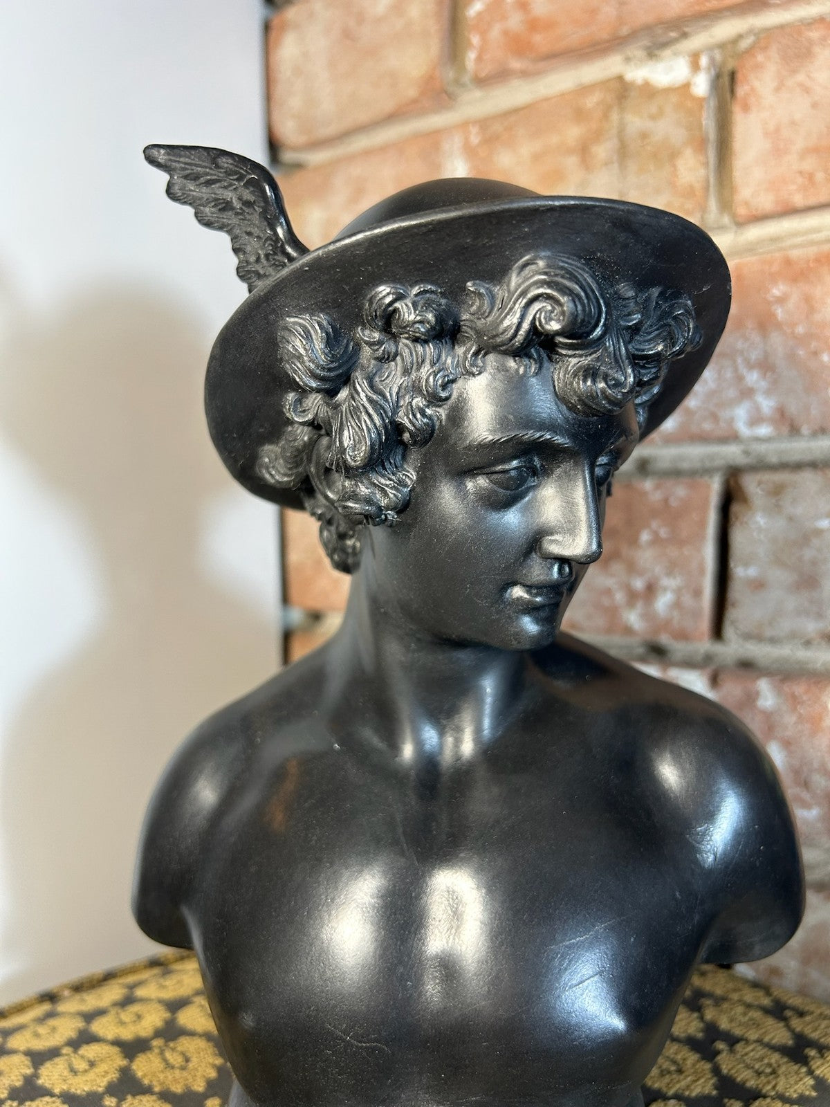 Wedgwood Black Basalt Bust of Mercury Winged Helmet on Socle Impressed Mark1