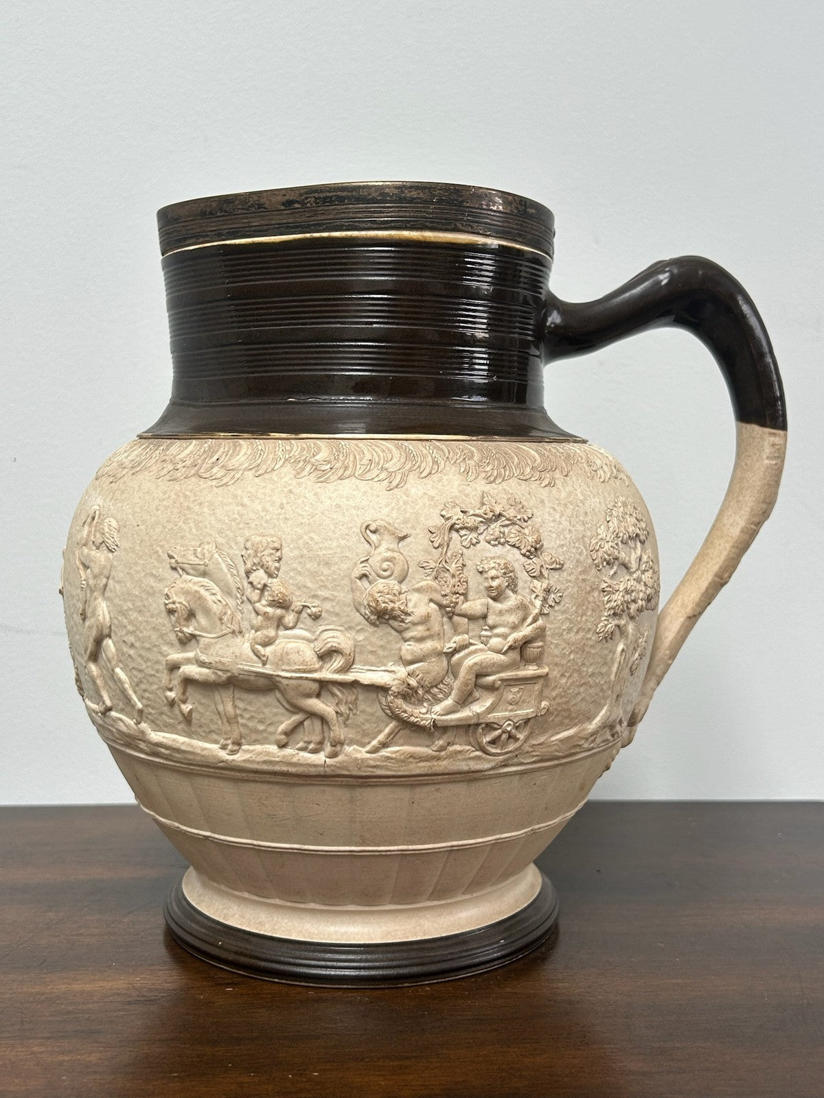 Large Antique Adams Stoneware Jug 23cm Georgian c1800 Sprigged Relief Drab2