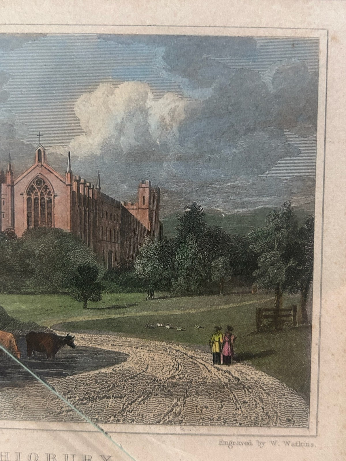 Antique Cashiobury Hertfordshire Gothic Revival Engraving Neale Watkins c.18204