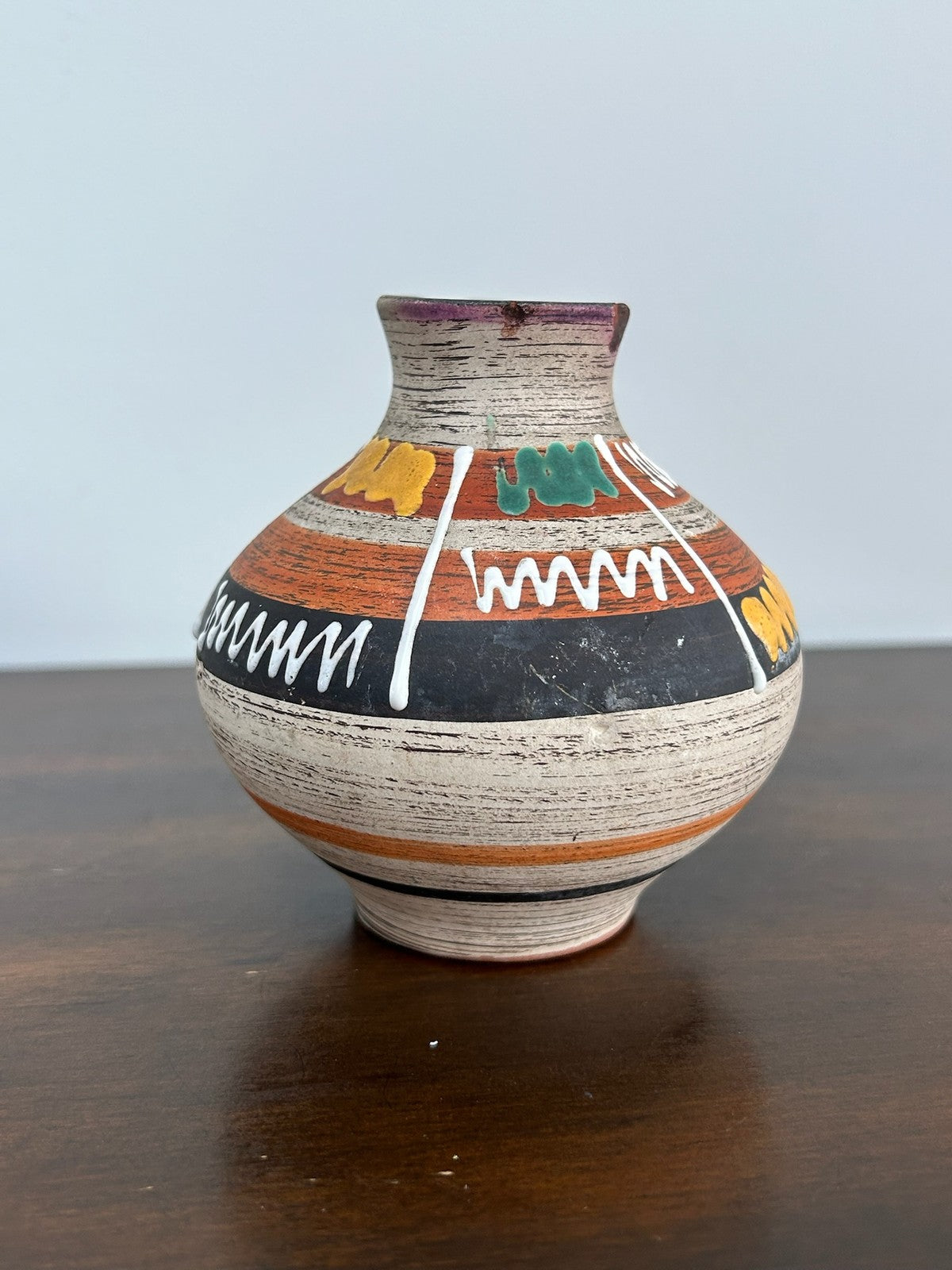 Folk Studio Pottery Globular Handled Vases Geometric A/F Chip1